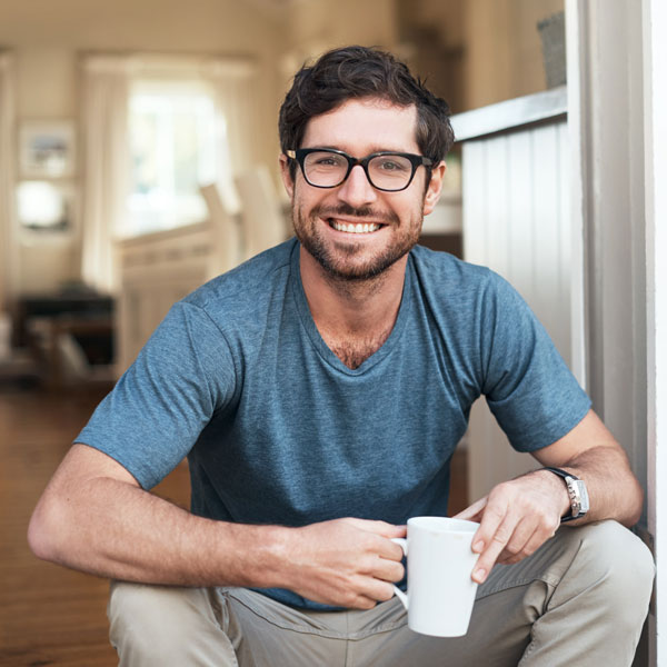 happy man with coffee mug